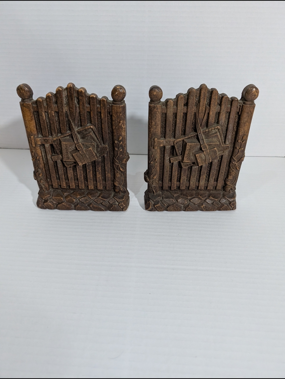 Antique Carved Wooden Gate Bookends